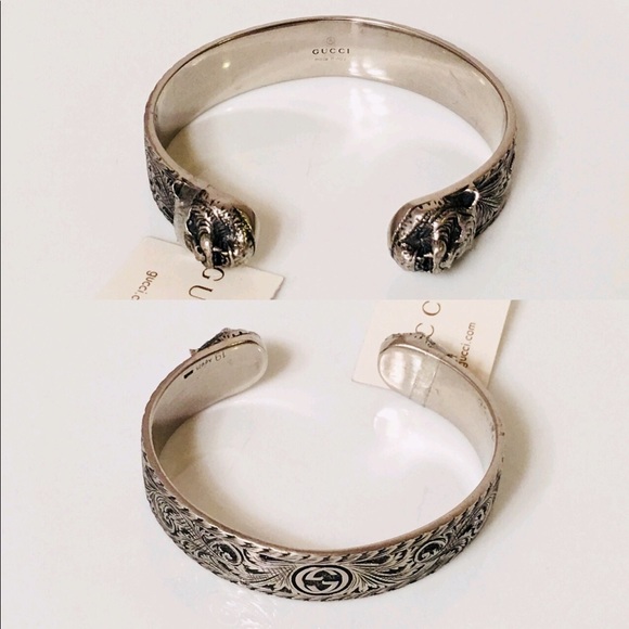 Gucci Wide Sterling Silver Feline Cuff Bracelet - Picture 4 of 8